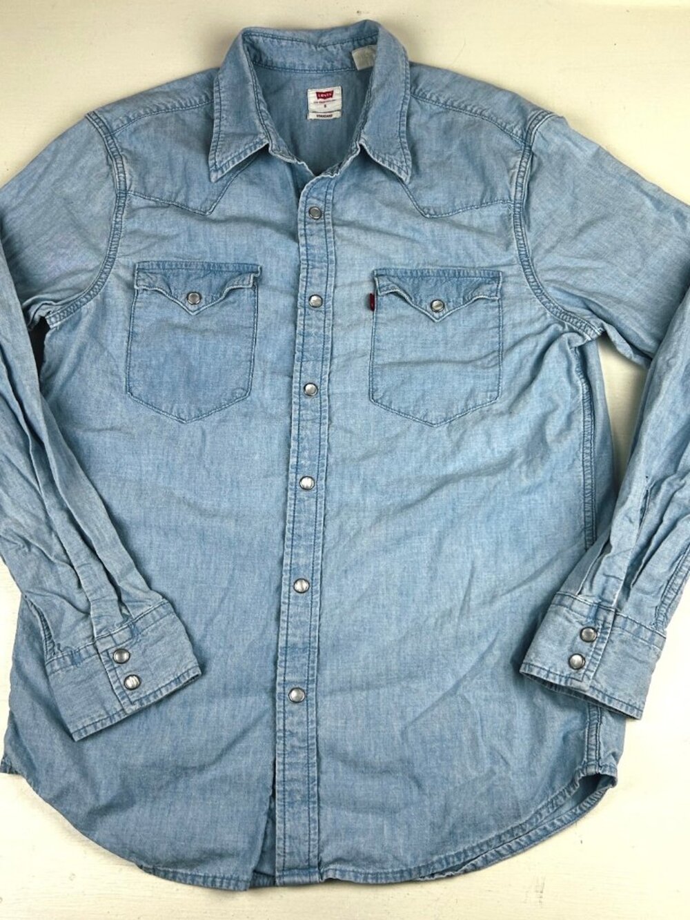 Levi's Western Shirt Mens Small Light Blue Chambray Snap Button Long Sleeve